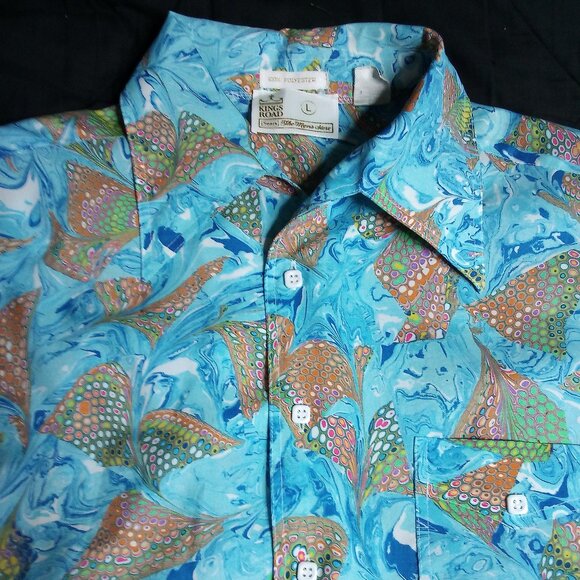 Vintage Sears Kings Road Psychedelic Polyester Disco Shirt - Picture 1 of 7